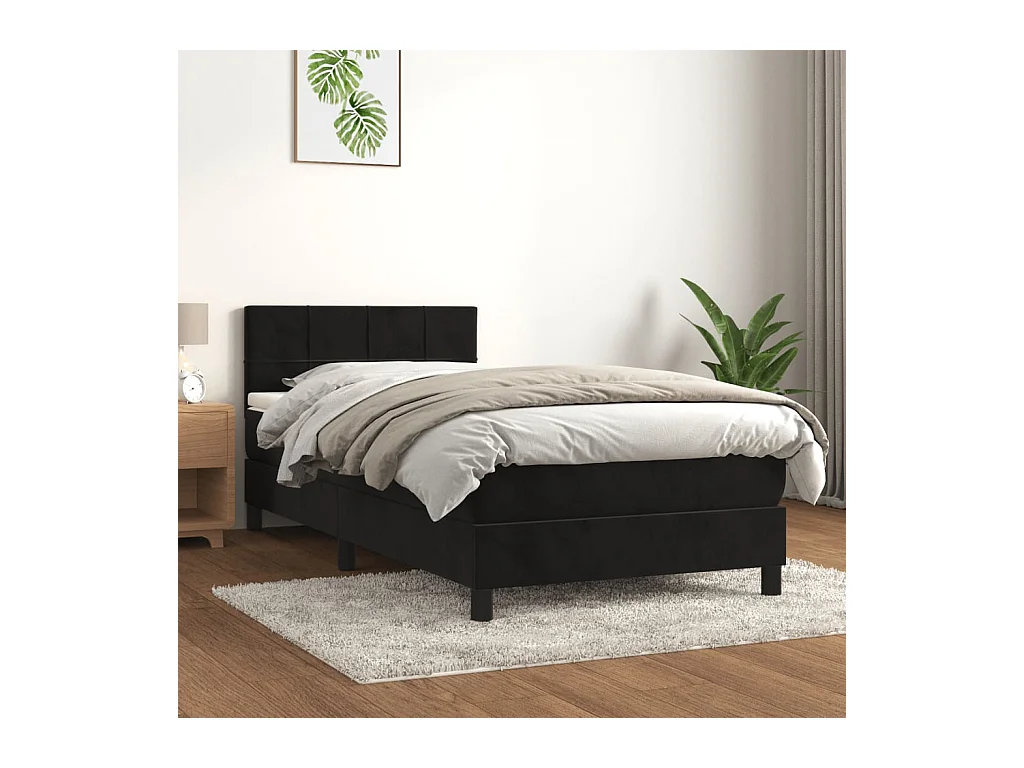 Lit simple-Lit adulte-Sommier à lattes de lit avec matelas Noir 90x190 cm Velours