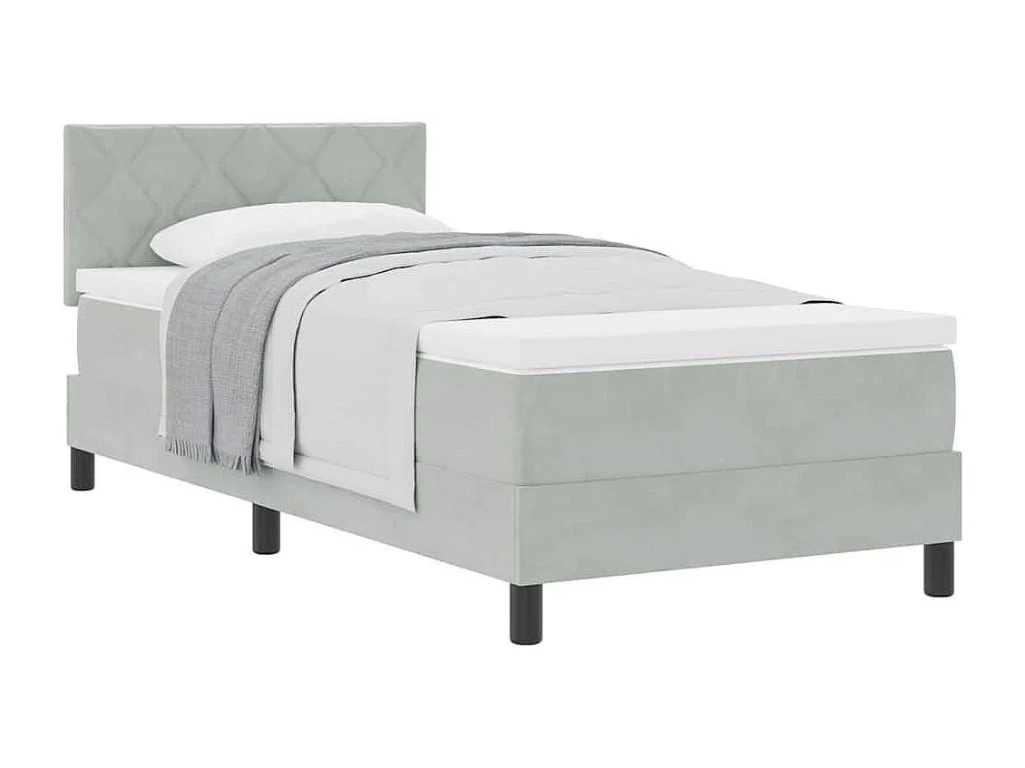 Cama de solteiro-Cama de adulto-Cama Box com colchão Cinzento-claro 100 x 200cm Veludo SHL644626