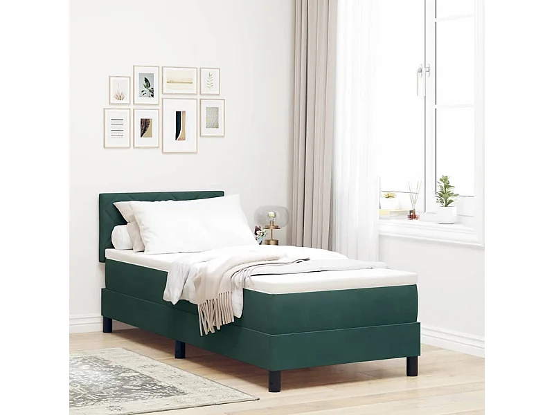 Cama de solteiro-Cama de adulto-Cama Box com colchão Verde Escuro 80 x 200cm Veludo SHL117722