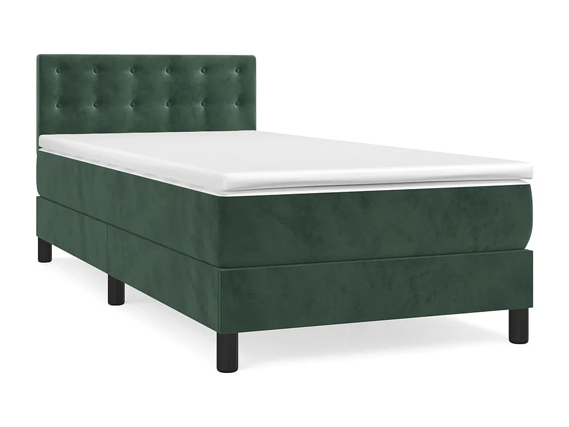 Cama individual | Cama para adultos | Cama box spring con colchón terciopelo verde oscuro 90x190 cm SHL11913