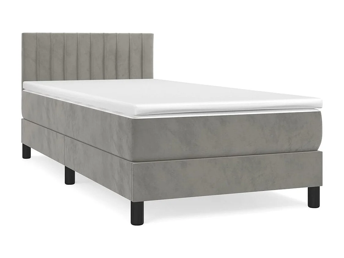 Cama individual | Cama box spring con colchón terciopelo gris claro 80x200 cm SHL56072