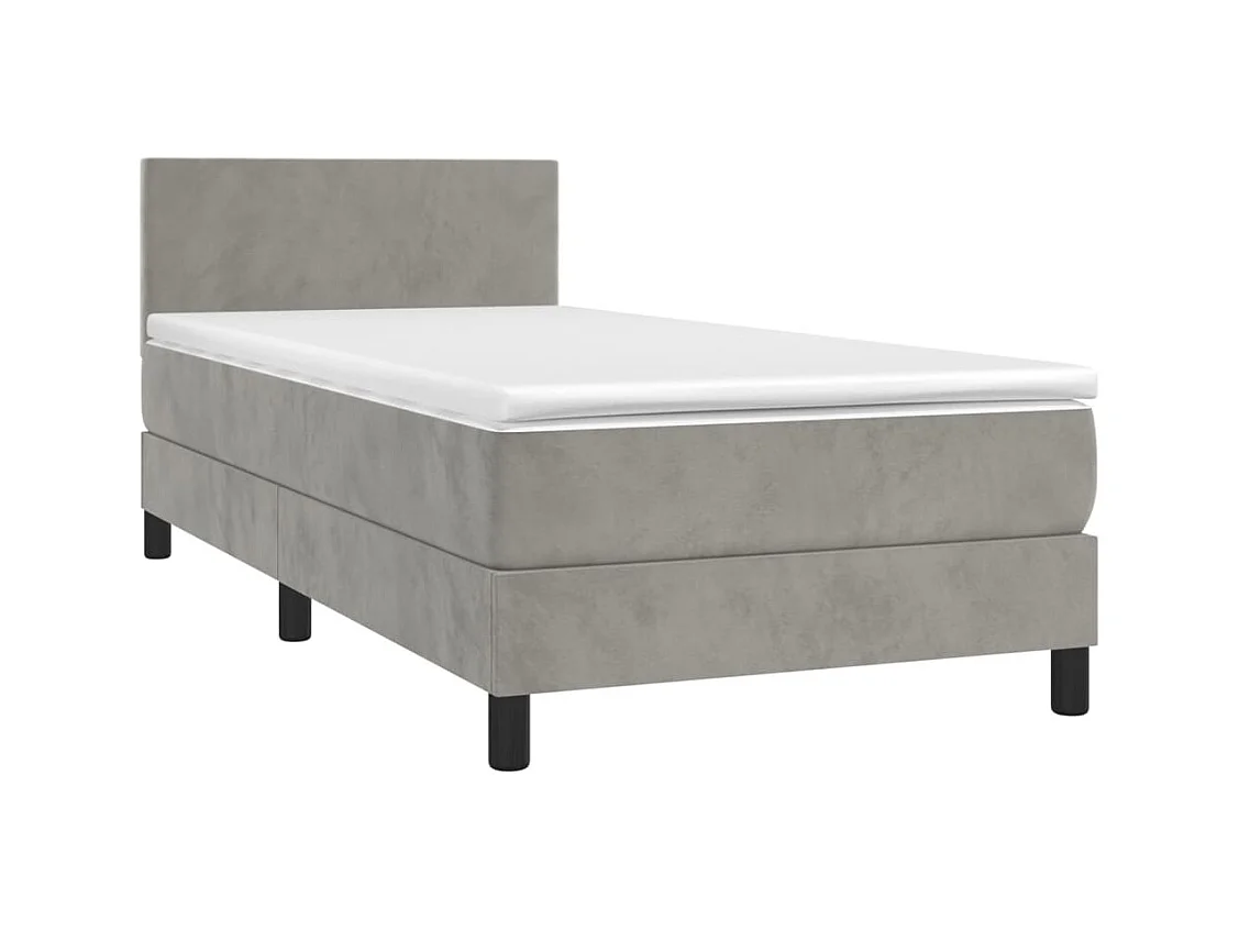Lit simple-Lit adulte-Sommier à lattes de lit et matelas Gris clair 90x200 cm Velours