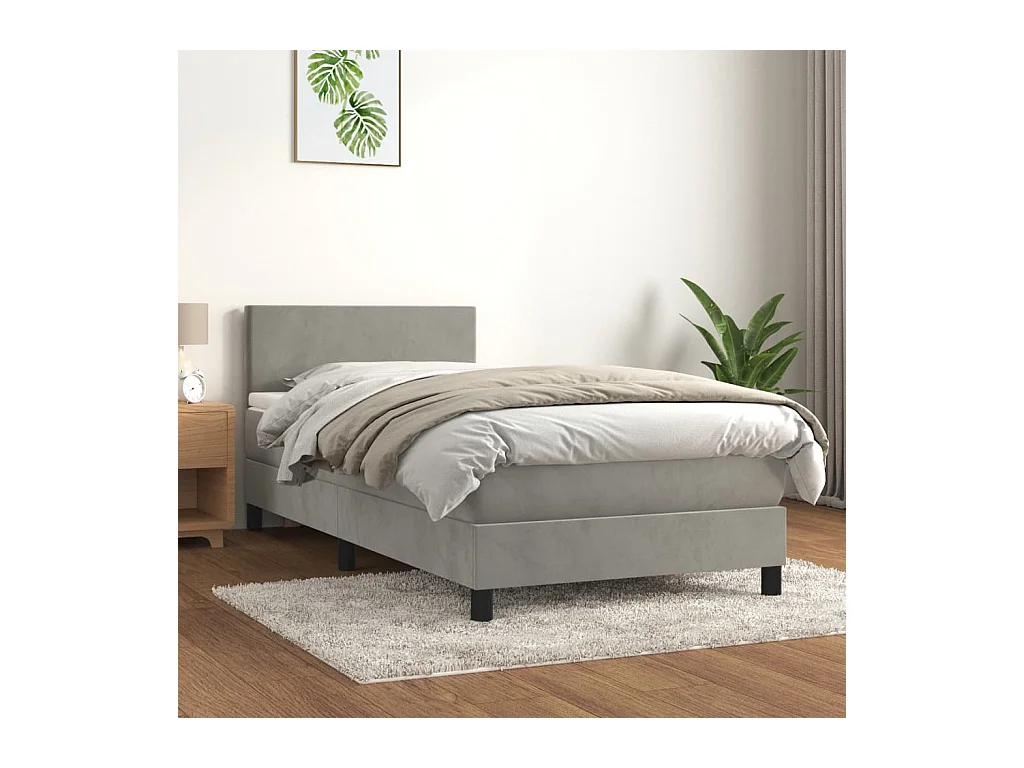 Lit simple-Lit adulte-Sommier à lattes de lit et matelas Gris clair 90x200 cm Velours