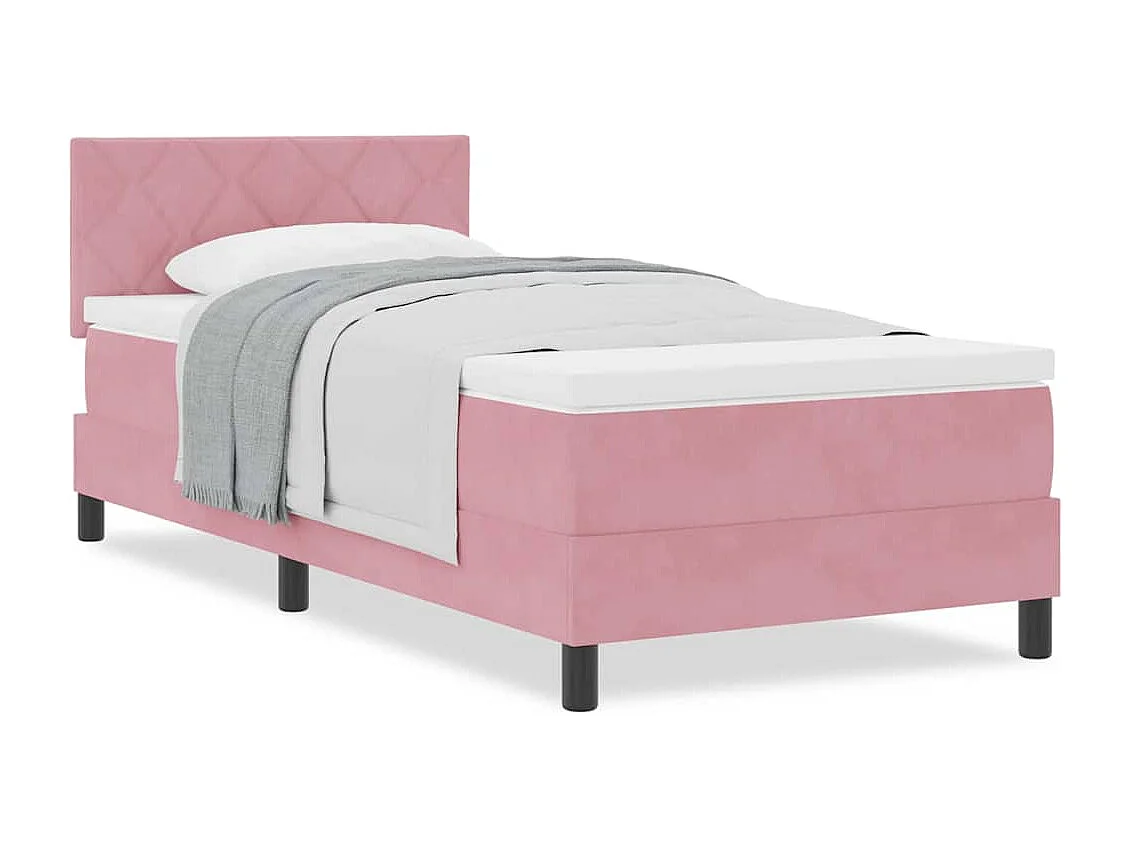 Cama de solteiro-Cama de adulto-Cama Box com colchão com cabeceira Rosa 100 x 200cm Veludo SHL24359