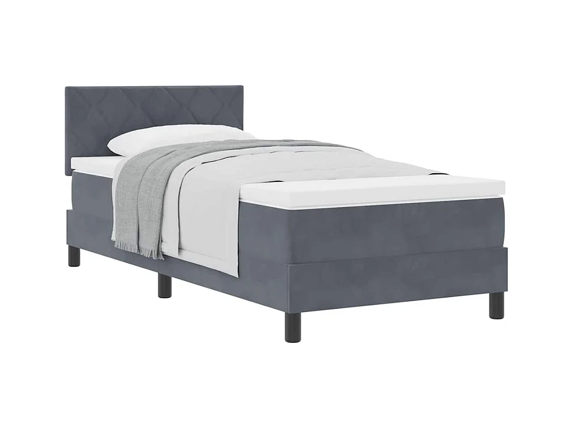 Lit simple-Lit adulte-Lit à ressorts avec matelas Gris foncé 90 x 190 cm tissu