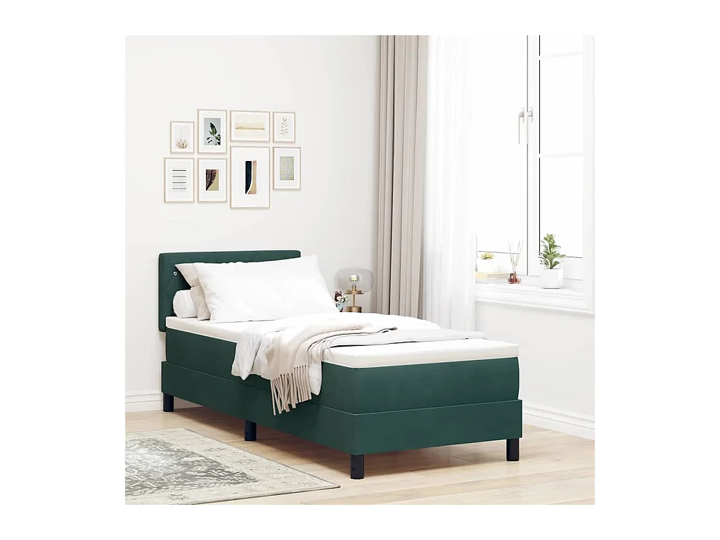 Lit simple-Lit à ressorts avec matelas Vert foncé 80 x 200 cm tissu