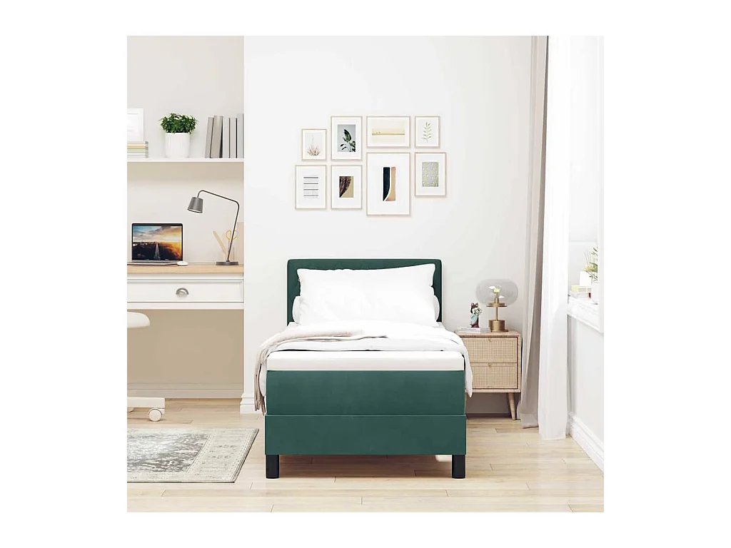 Lit simple-Lit à ressorts avec matelas Vert foncé 80 x 200 cm tissu