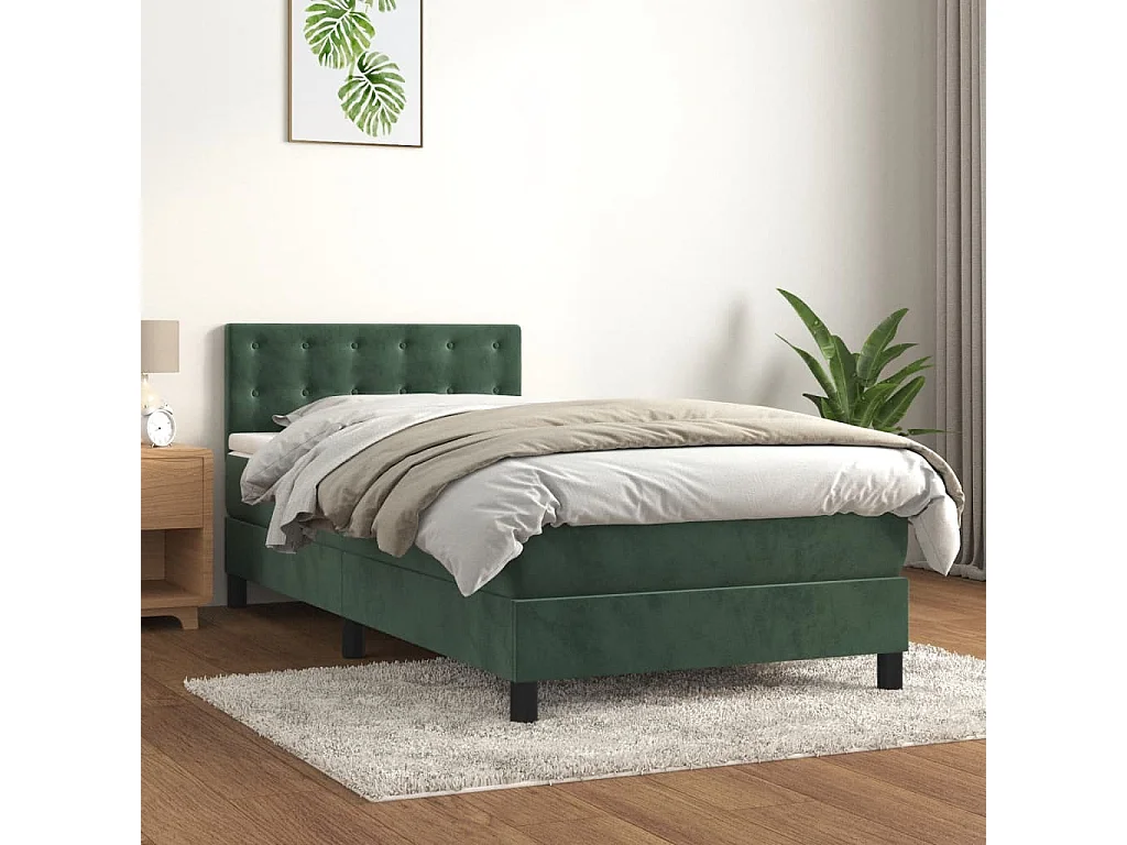 Cama box spring con colchón terciopelo verde oscuro 90x200 cm SHL57306