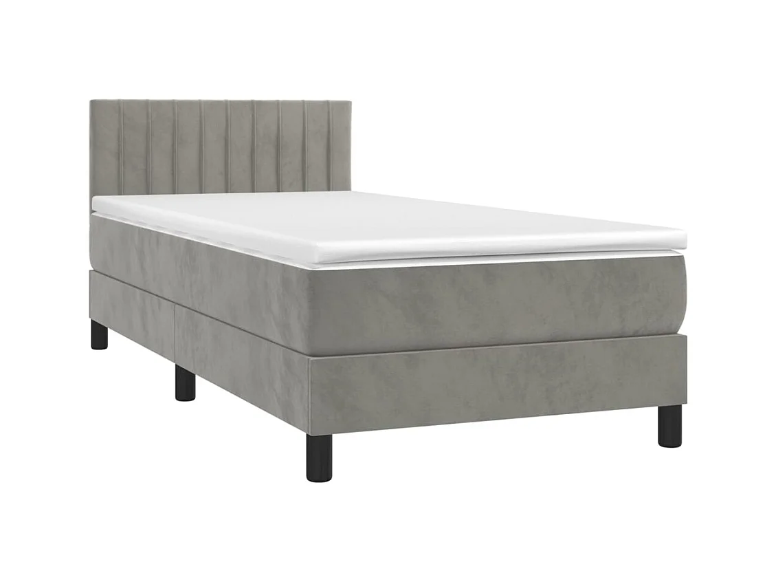 Lit adulte-Lit simple-Sommier à lattes de lit et matelas Gris clair 90x190 cm Velours