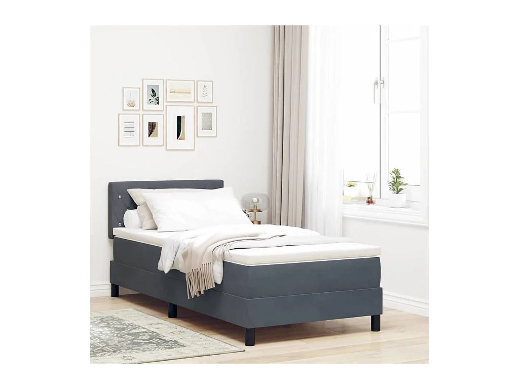 Lit simple-Lit adulte-Lit à ressorts avec matelas Gris foncé 90 x 190 cm tissu