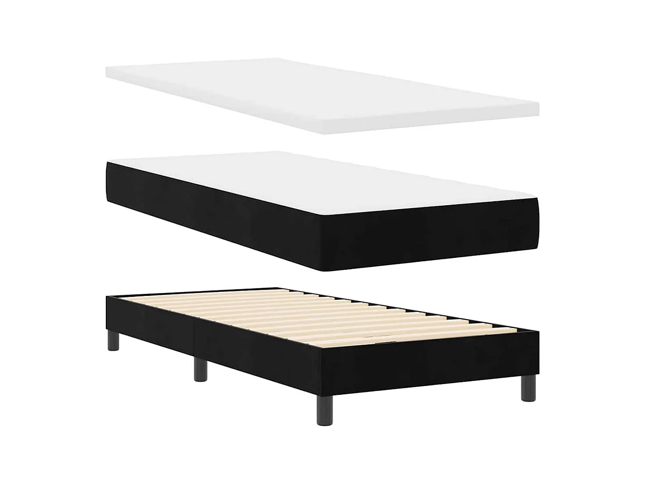 Lit simple-Lit adulte-Lit à ressorts avec matelas avec matelas Noir 90 x 200 cm tissu