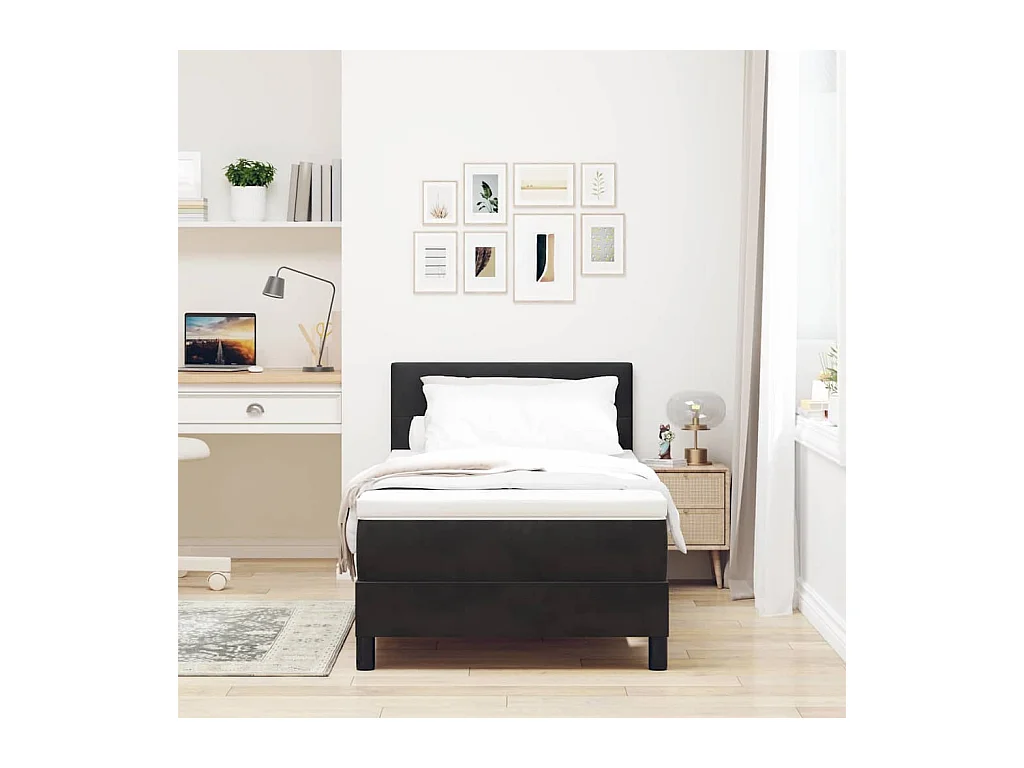 Lit simple-Lit adulte-Lit à ressorts avec matelas avec matelas Noir 90 x 200 cm tissu