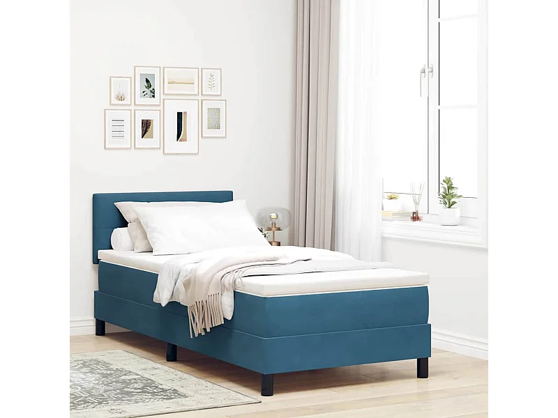 Lit simple adulte-Lit à ressorts à ressorts avec matelas Bleu foncé 100 x 200 cm tissu