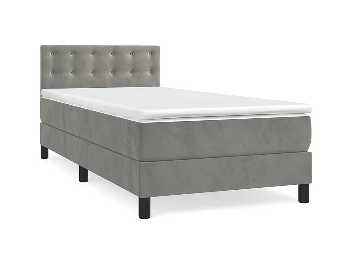 Lit adulte-Lit simple-Sommier à lattes de lit et matelas Gris clair 90x190 cm Velours
