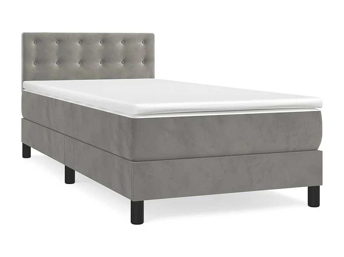 Cama individual-Cama para adultos-Cama box spring con colchón terciopelo gris claro 90x190 cm SHL10265