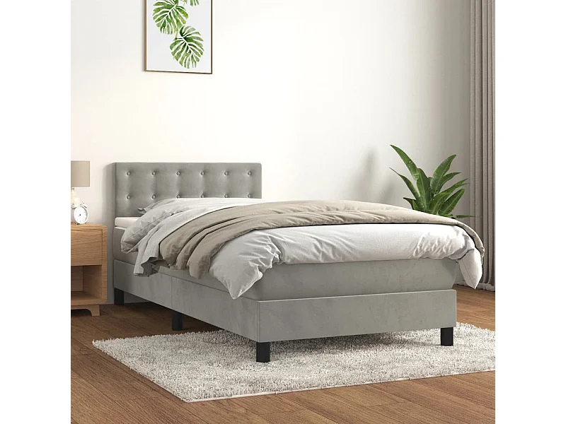 Cama individual-Cama para adultos-Cama box spring con colchón terciopelo gris claro 90x190 cm SHL10265