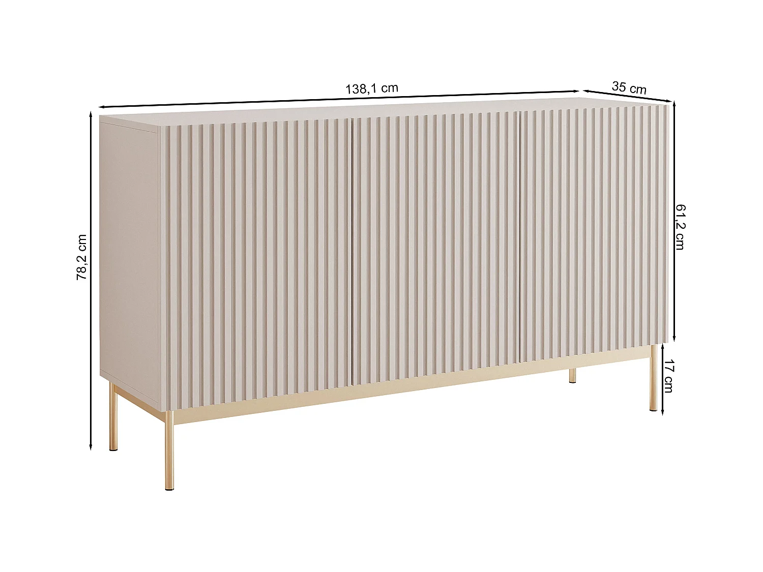 Buffet avec 3 portes et LED - gris cachemire 138 cm - LINEARIS