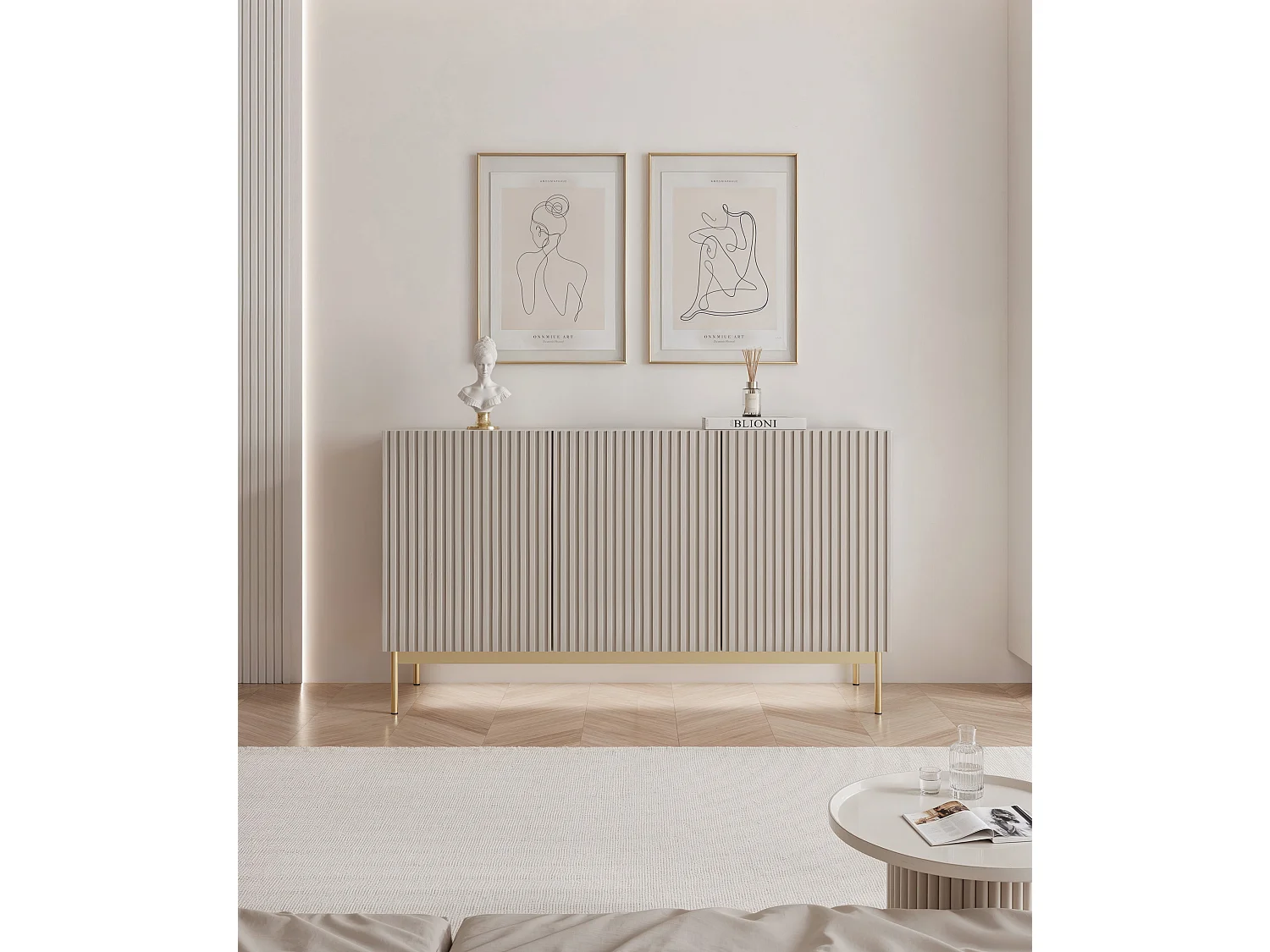 Buffet avec 3 portes et LED - gris cachemire 138 cm - LINEARIS