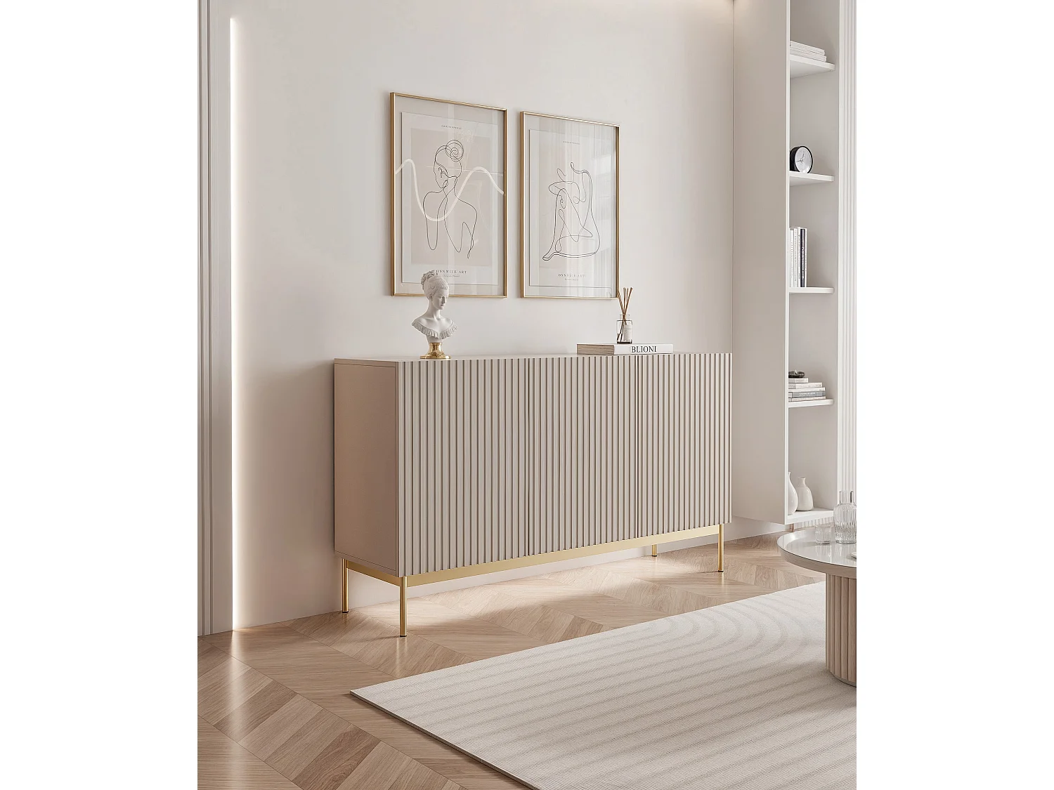 Buffet avec 3 portes et LED - gris cachemire 138 cm - LINEARIS