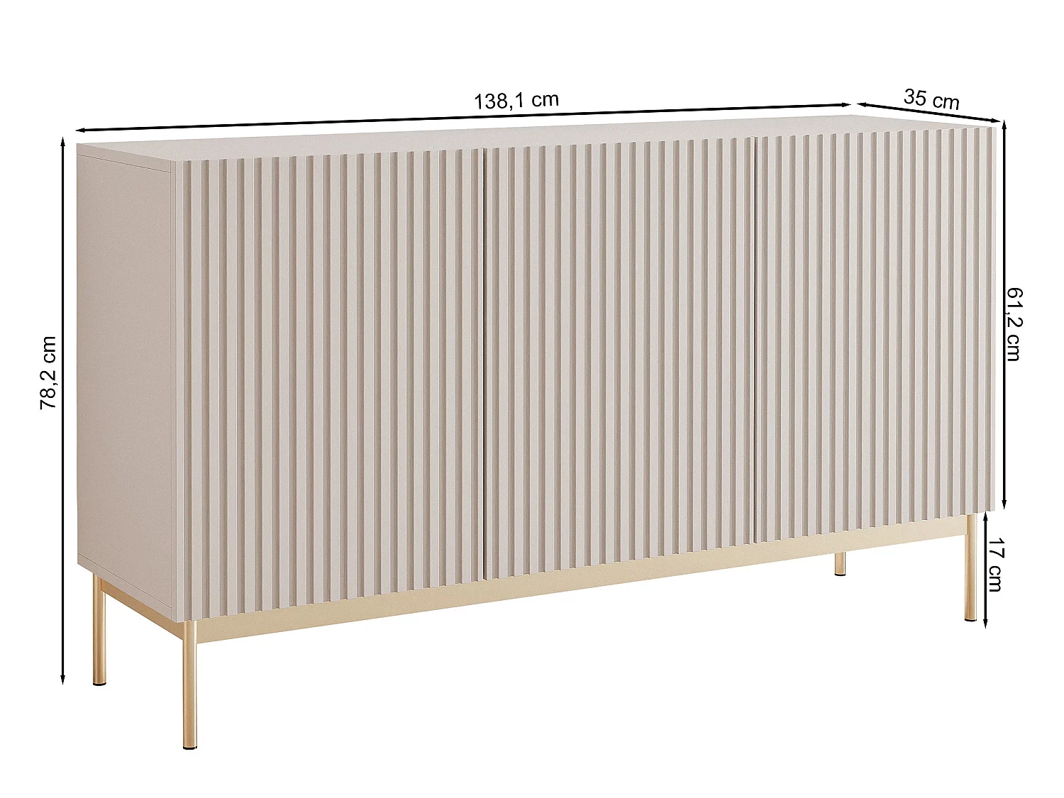 Buffet avec 3 portes et LED - gris cachemire 138 cm - LINEARIS