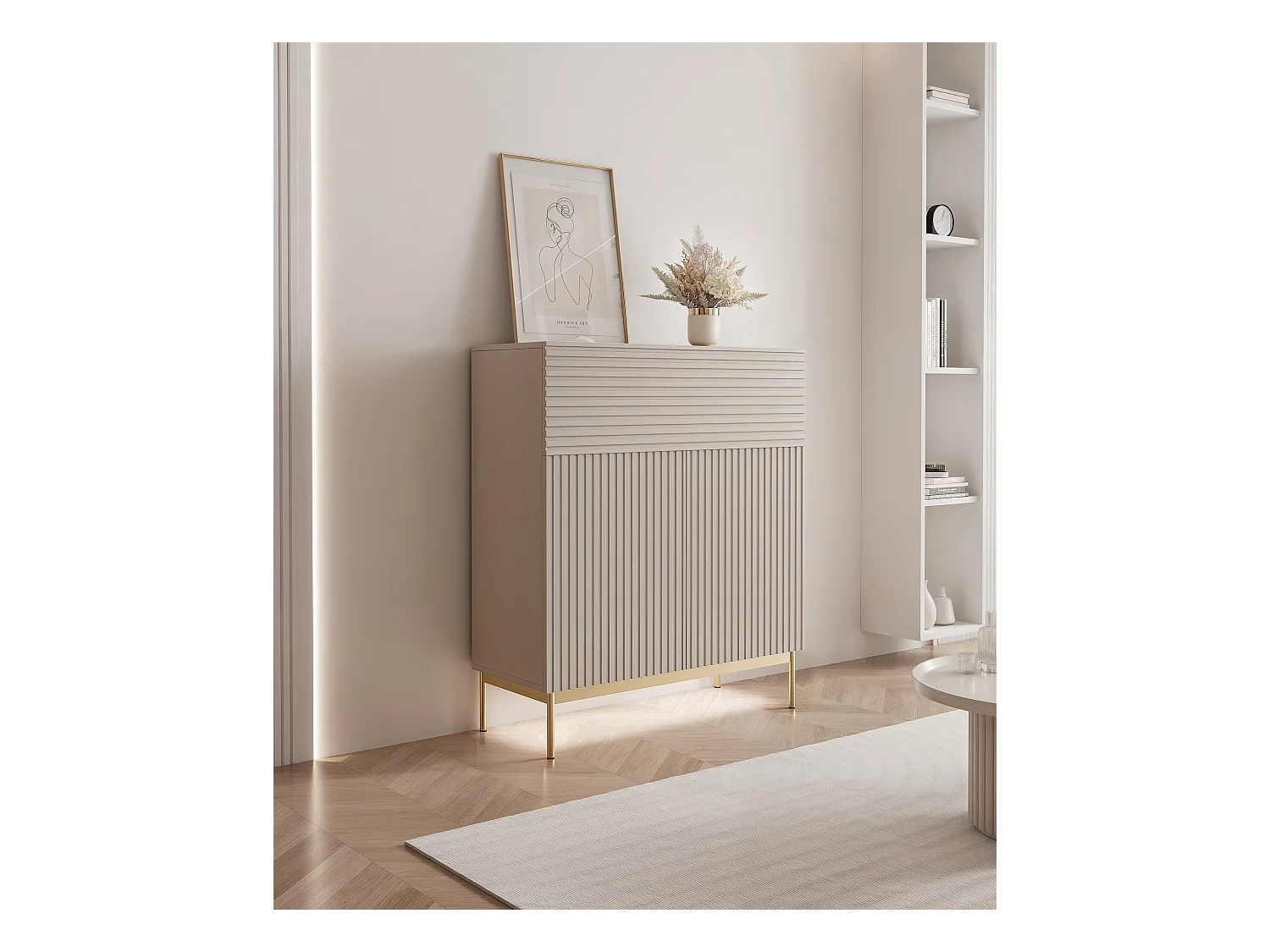 Buffet haut avec 2 portes - abattant et LED - gris cachemire 92 cm - LINEARIS