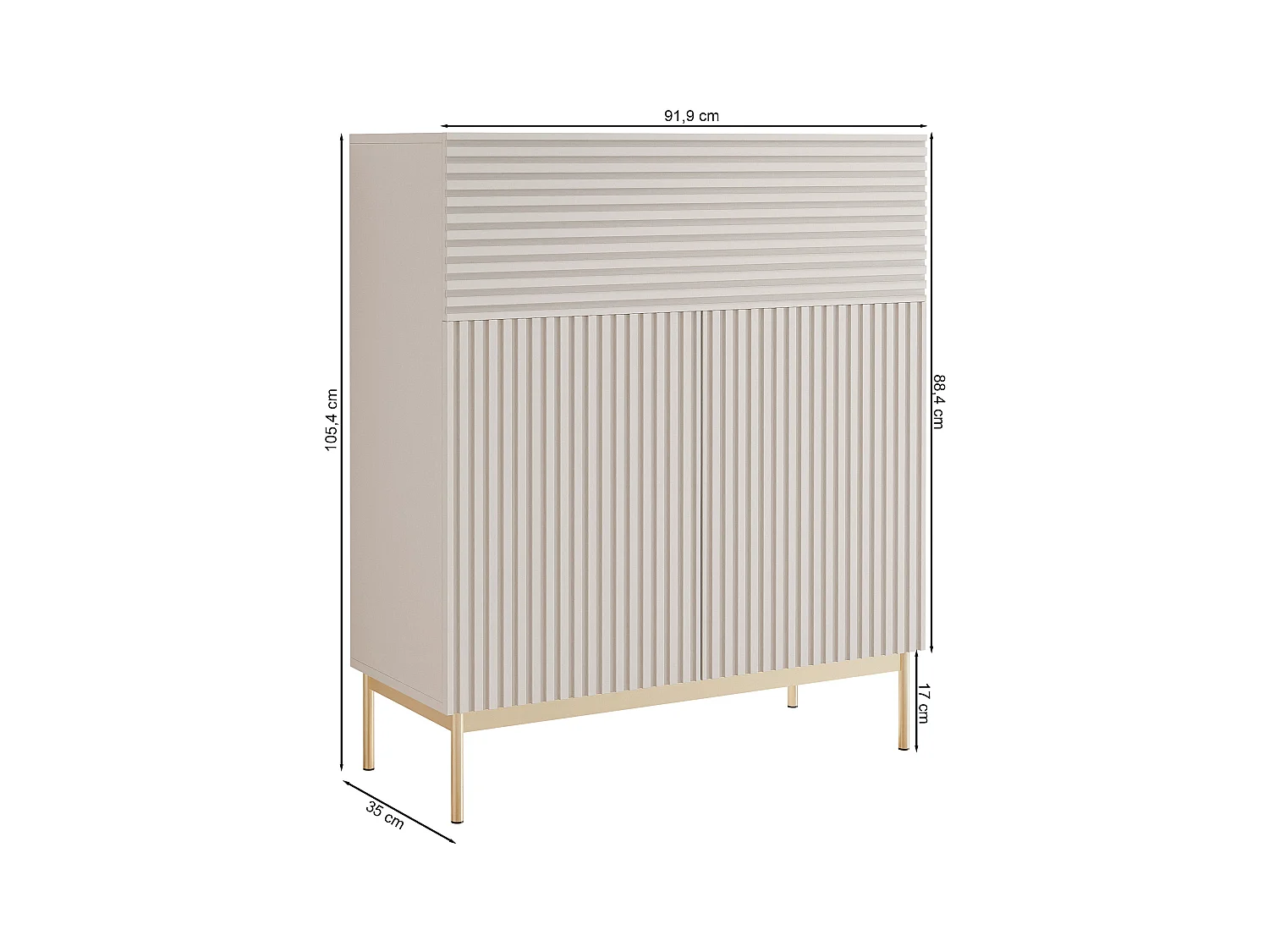 Buffet haut avec 2 portes - abattant et LED - gris cachemire 92 cm - LINEARIS