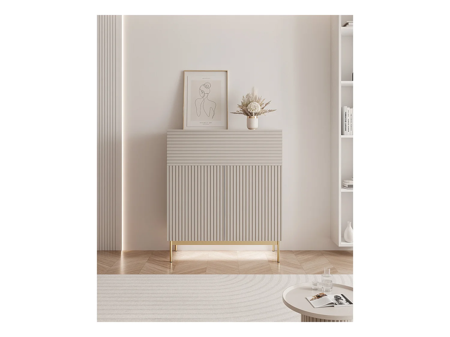 Buffet haut avec 2 portes - abattant et LED - gris cachemire 92 cm - LINEARIS