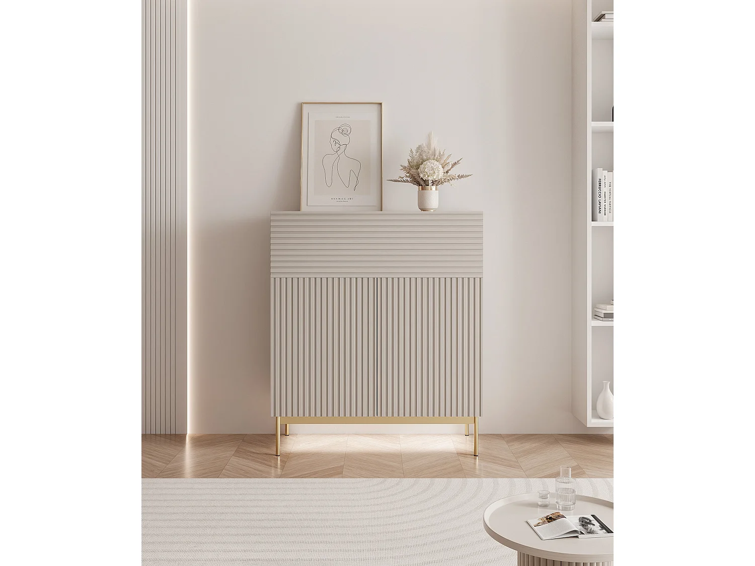 Buffet haut avec 2 portes - abattant et LED - gris cachemire 92 cm - LINEARIS