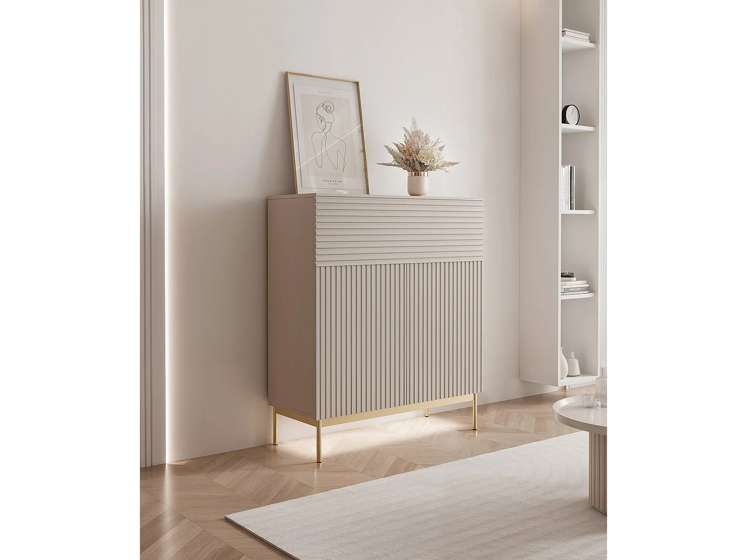 Buffet haut avec 2 portes - abattant et LED - gris cachemire 92 cm - LINEARIS