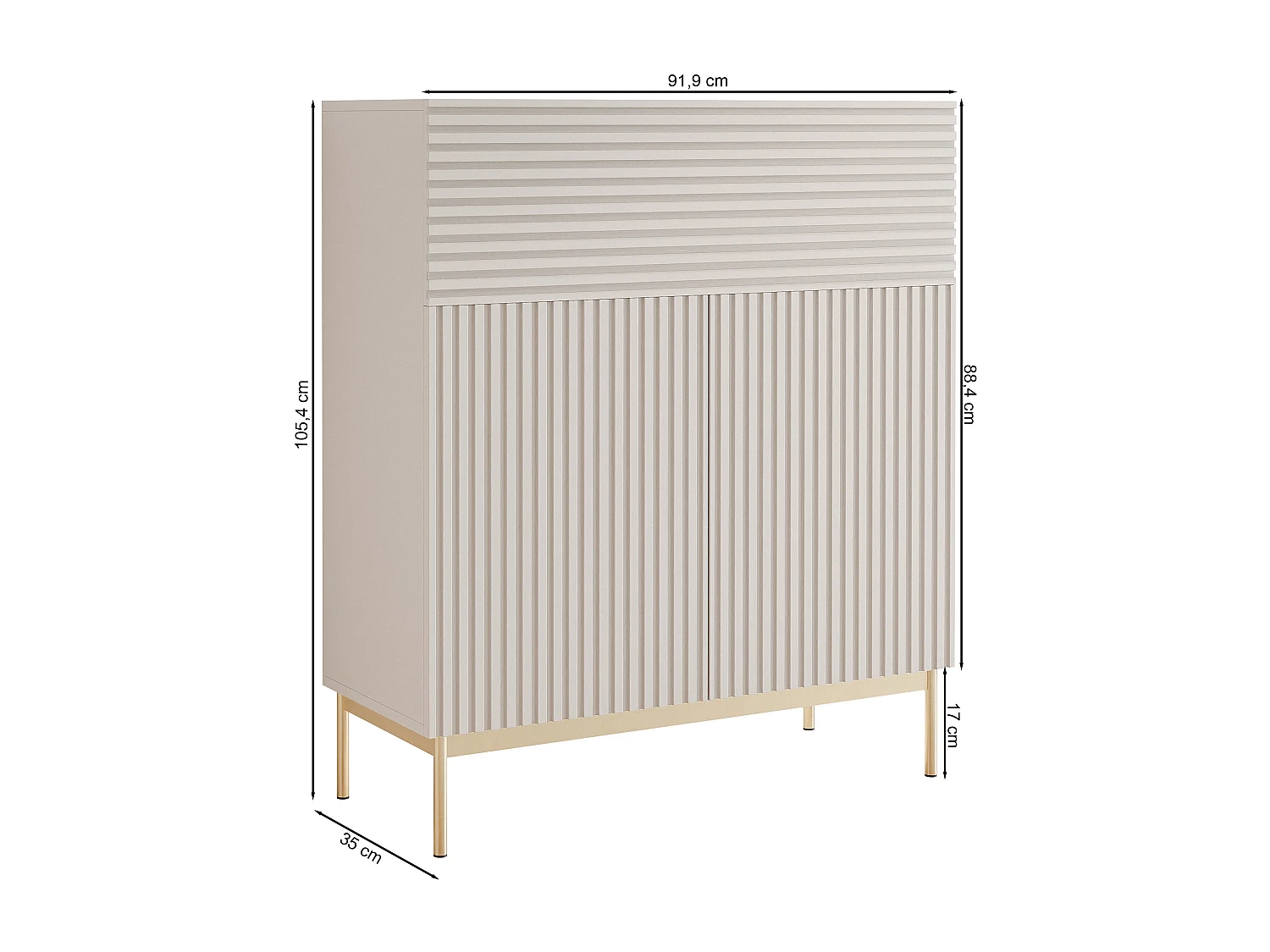 Buffet haut avec 2 portes - abattant et LED - gris cachemire 92 cm - LINEARIS