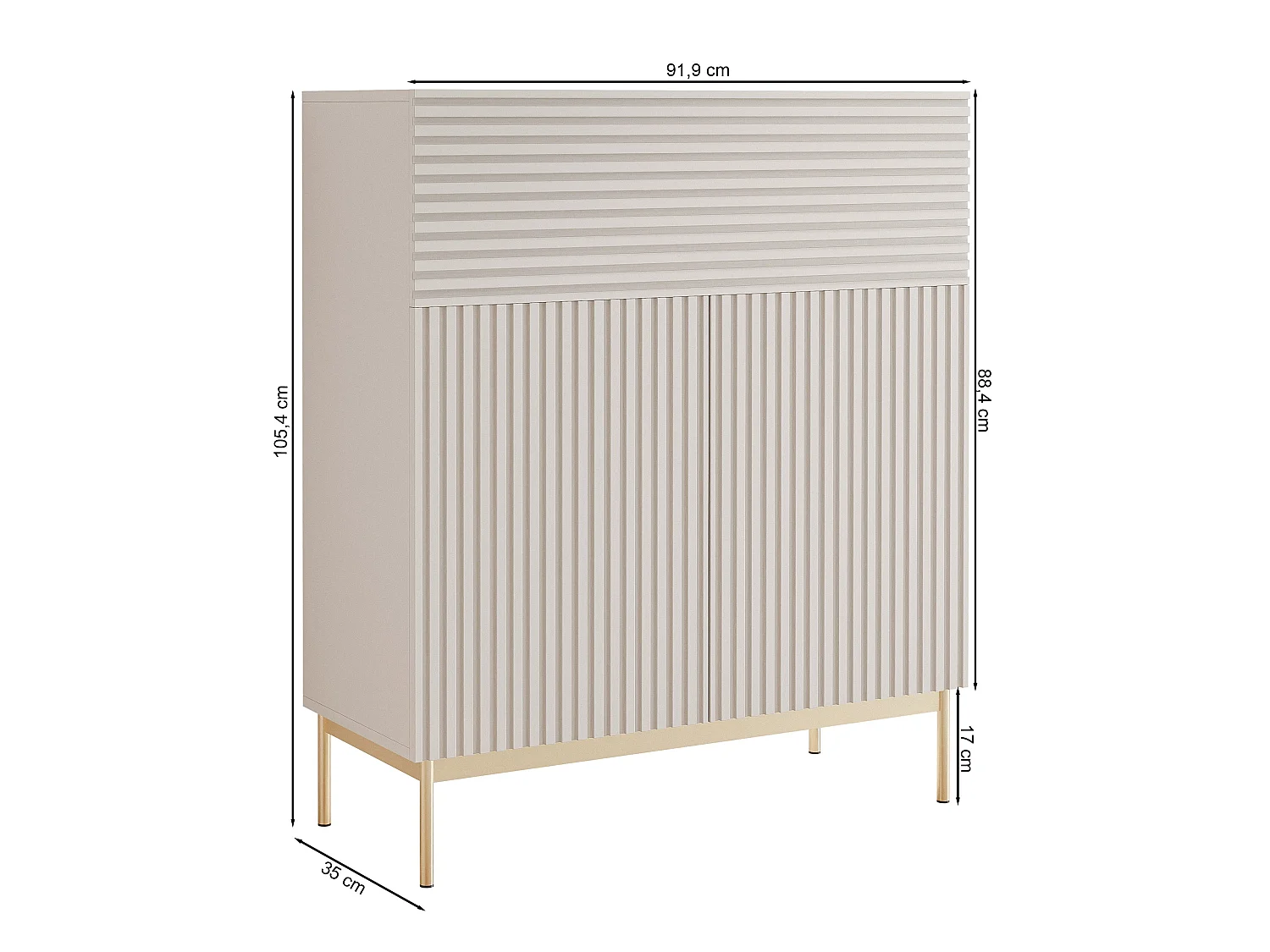 Buffet haut avec 2 portes - abattant et LED - gris cachemire 92 cm - LINEARIS