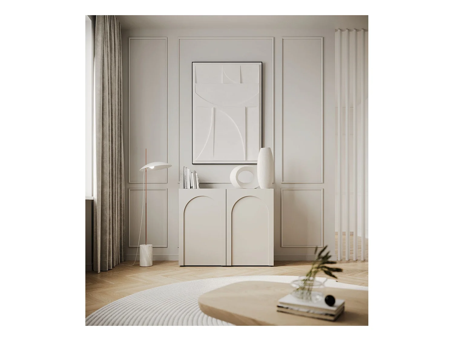 Buffet - 100 cm - 2 portes avec façades fraisées - gris cachemire - ARKADIA