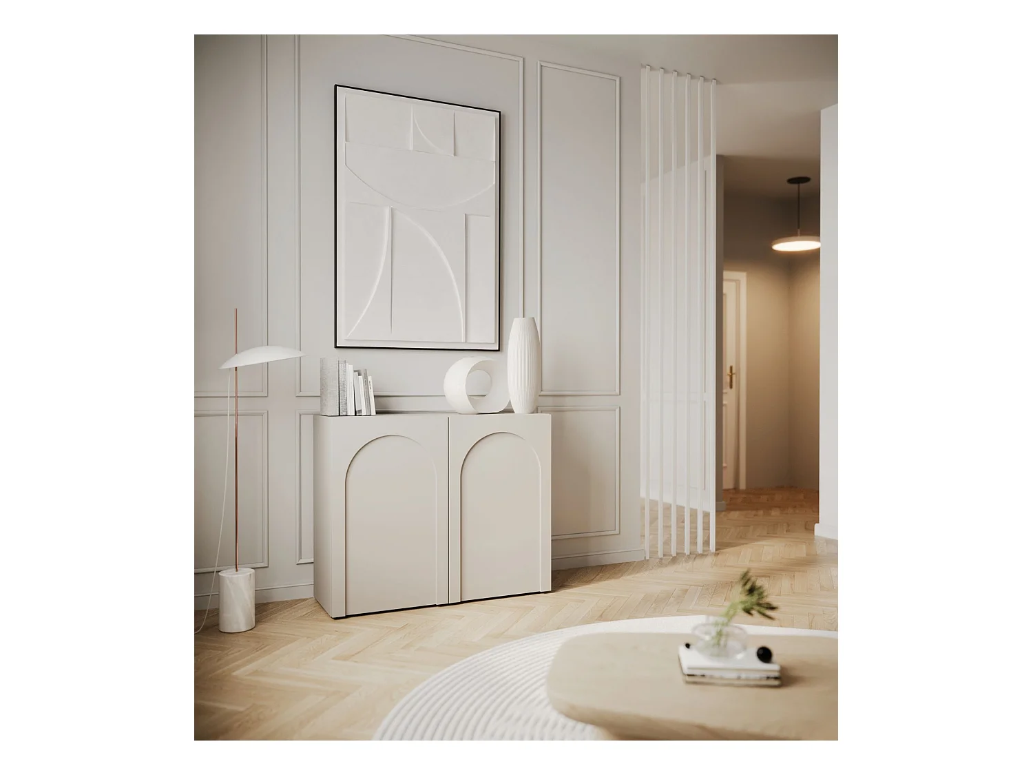 Buffet - 100 cm - 2 portes avec façades fraisées - gris cachemire - ARKADIA