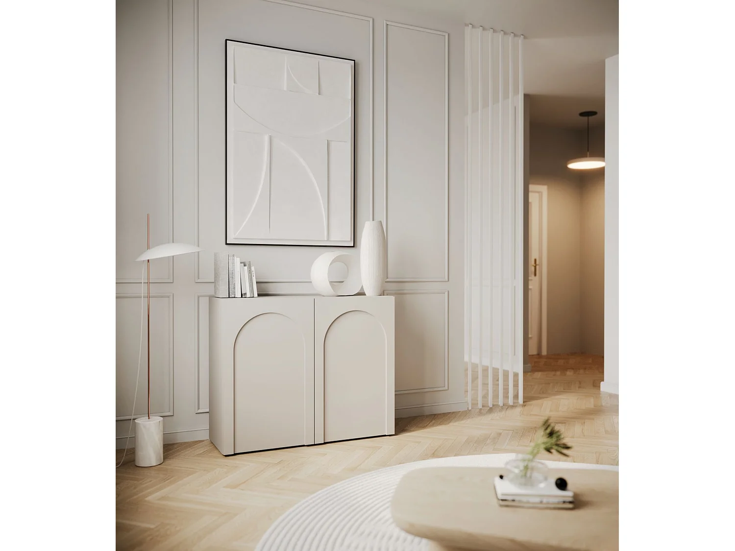 Buffet - 100 cm - 2 portes avec façades fraisées - gris cachemire - ARKADIA