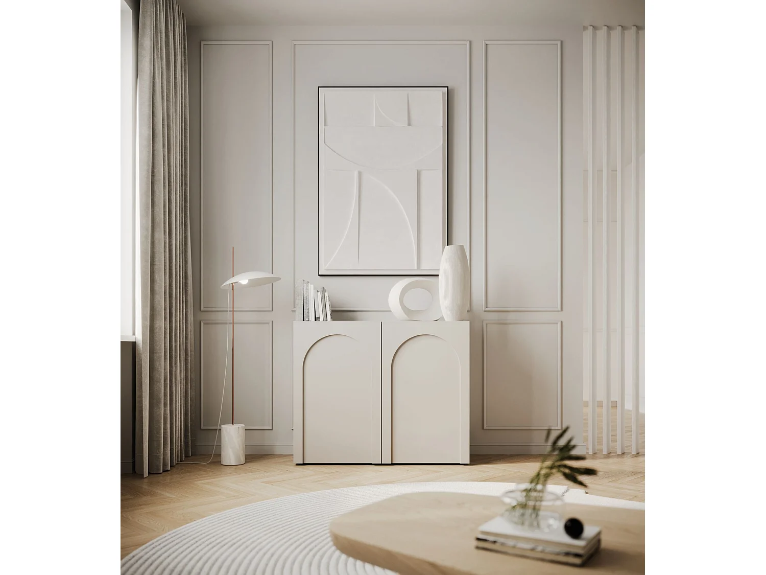 Dressoir met 2 deuren – booguitsparing – cachemgrijs – 100 cm – ARKADIA