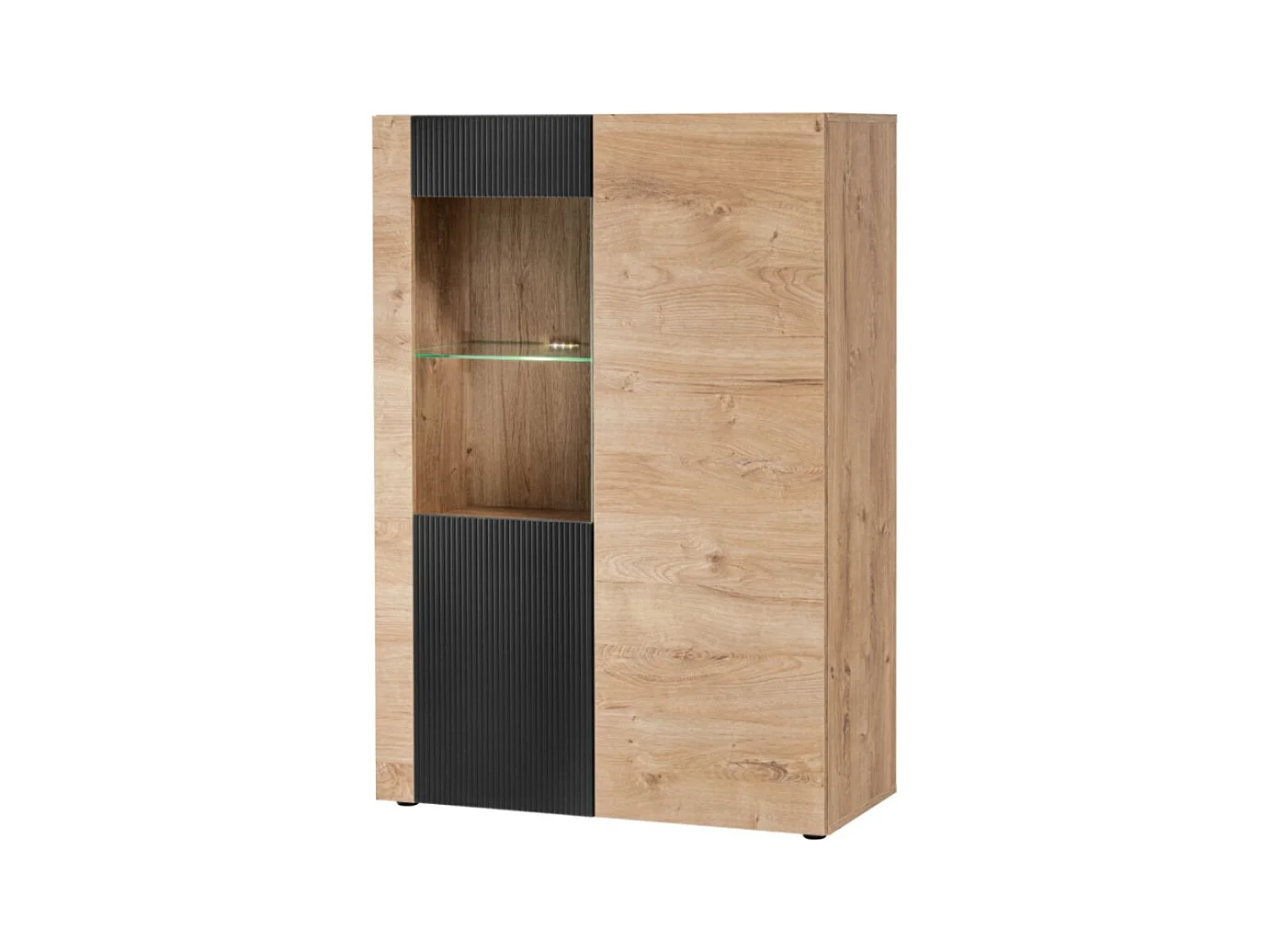 Buffet haut DOUM – Chêne clair et noir – L90 x H132 x P40 cm