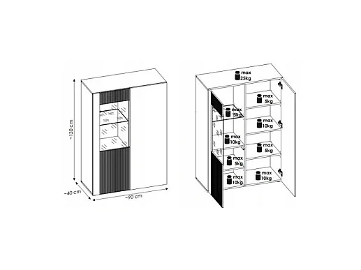 Buffet haut DOUM – Chêne clair et noir – L90 x H132 x P40 cm