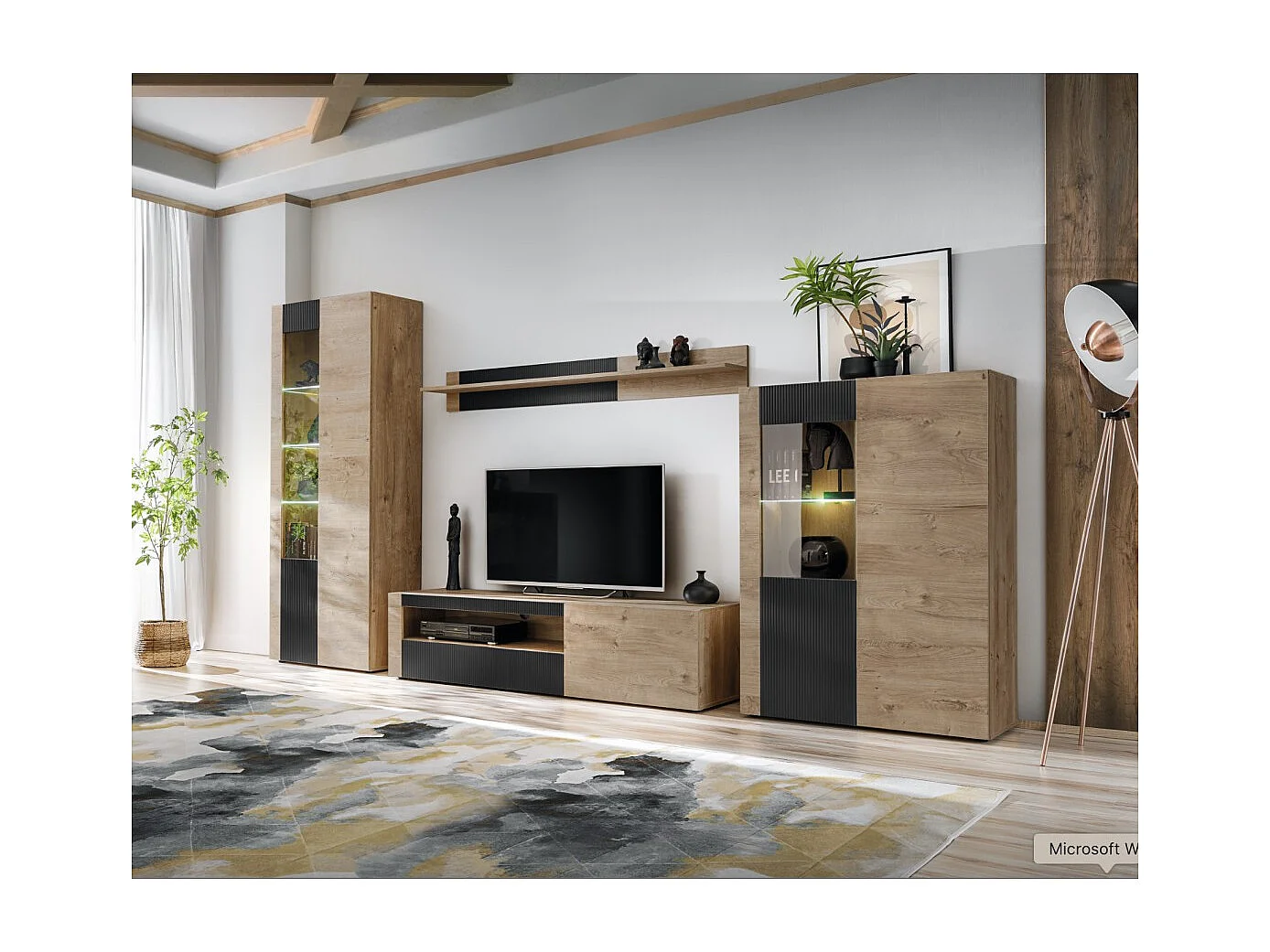 Buffet haut DOUM – Chêne clair et noir – L90 x H132 x P40 cm