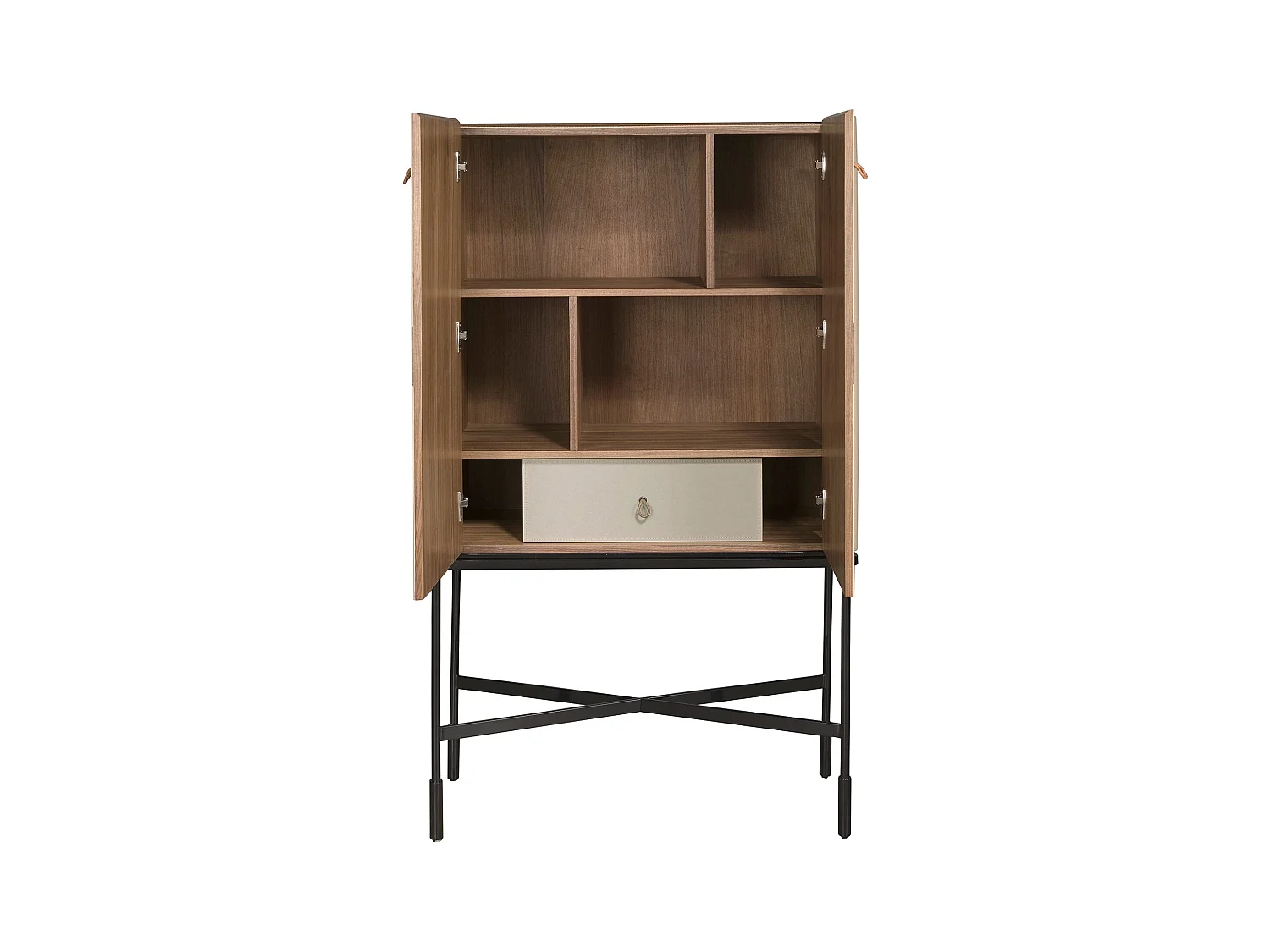 Buffet haut cuir, noyer et acier noir 3280 ANGEL CERDA