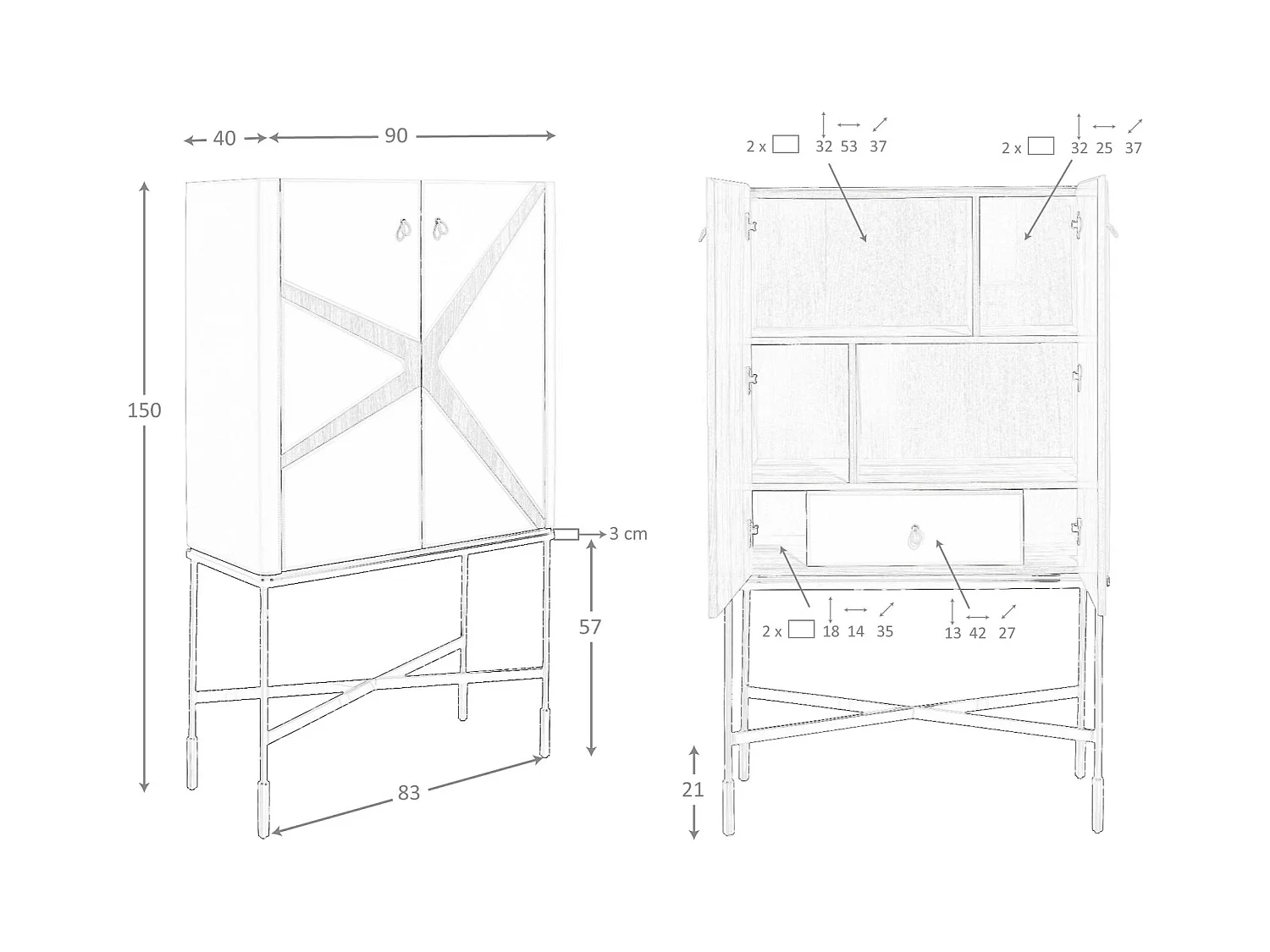 Buffet haut cuir, noyer et acier noir 3280 ANGEL CERDA