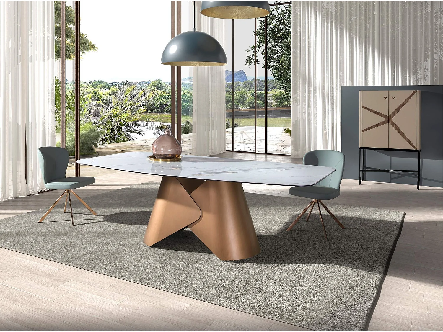 Hoge dressoir van kunstleer, notenhout en zwart staal 3280 ANGEL CERDA