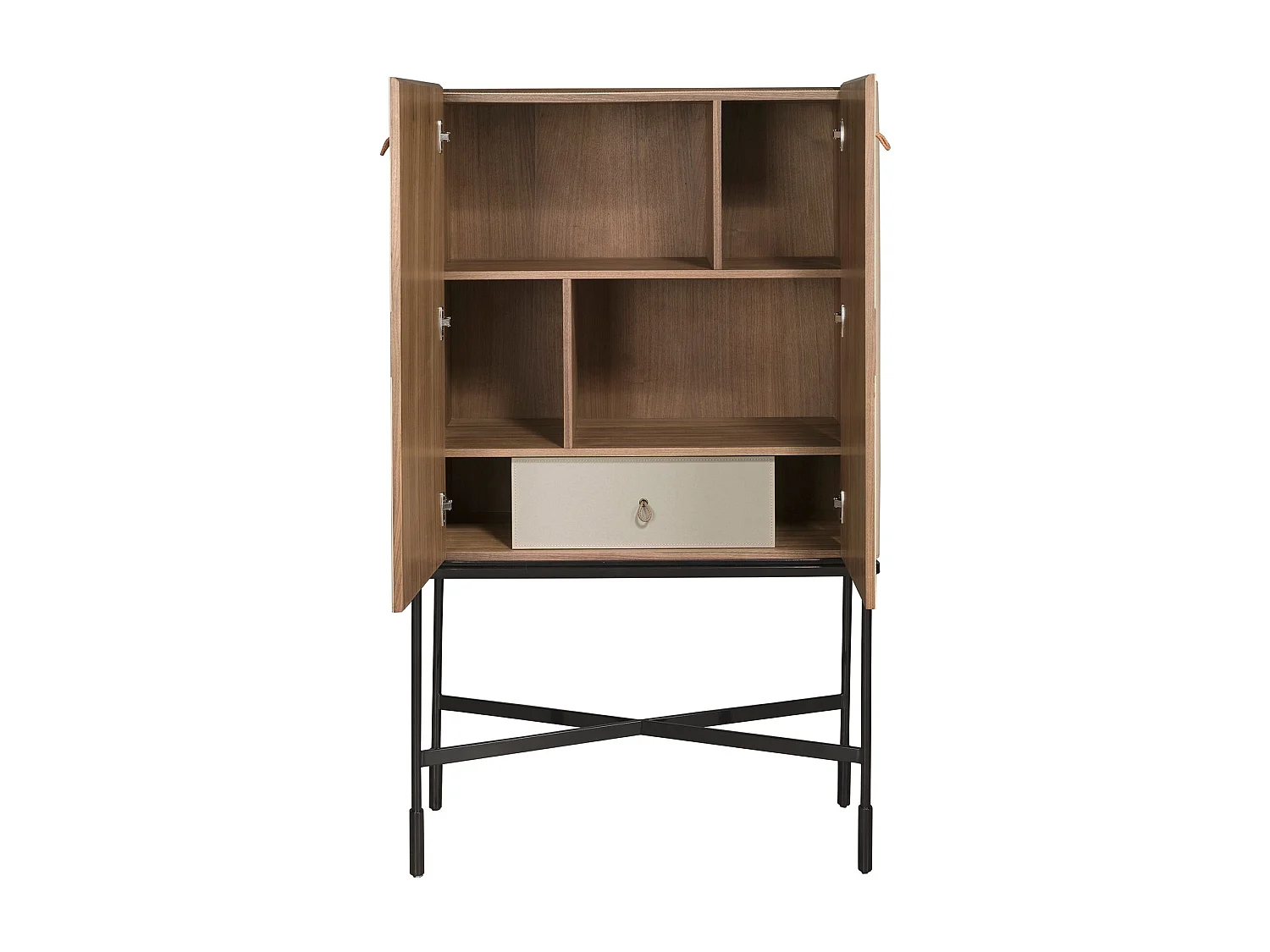 Hoge dressoir van kunstleer, notenhout en zwart staal 3280 ANGEL CERDA