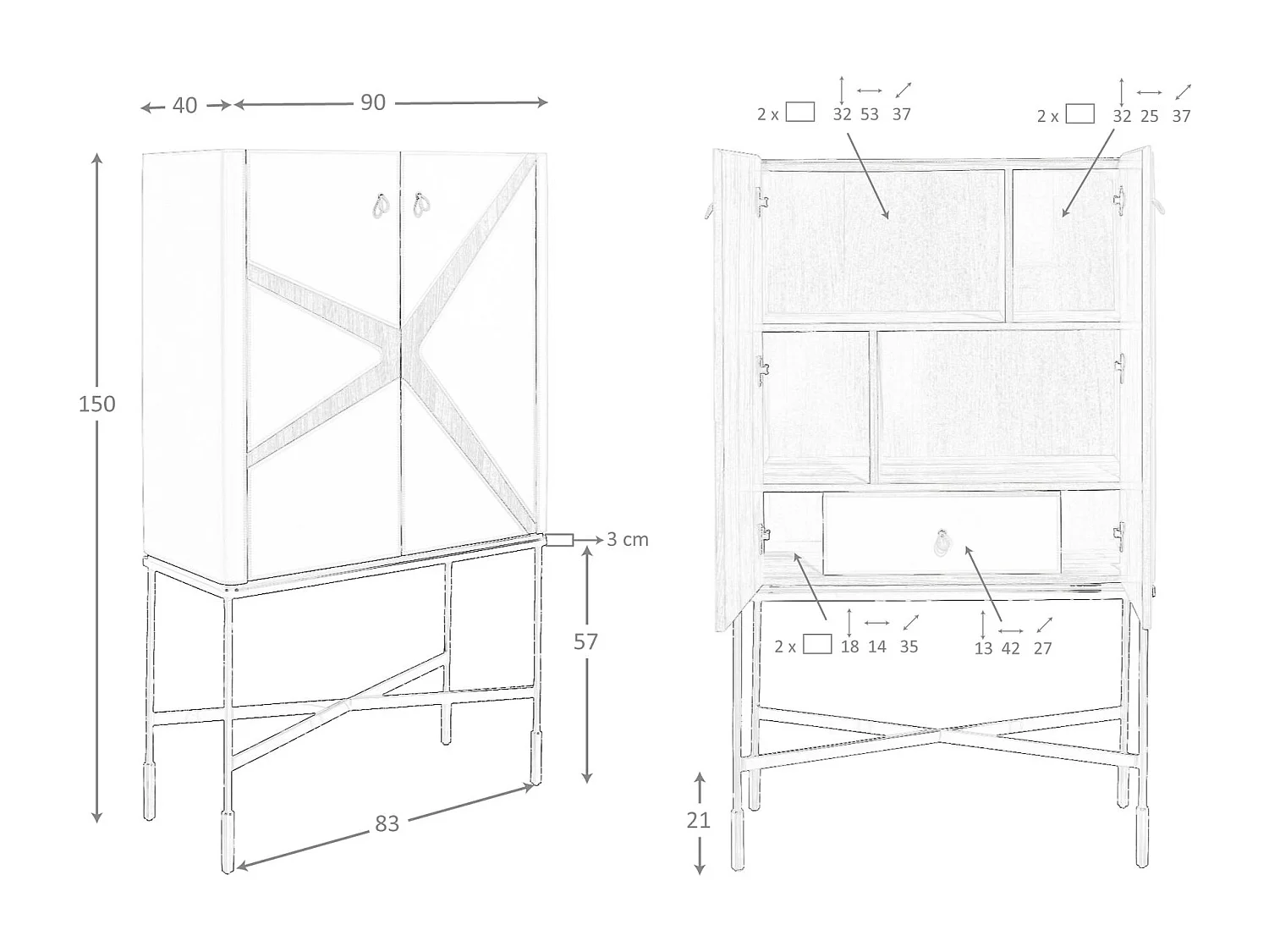 Hoge dressoir van kunstleer, notenhout en zwart staal 3280 ANGEL CERDA