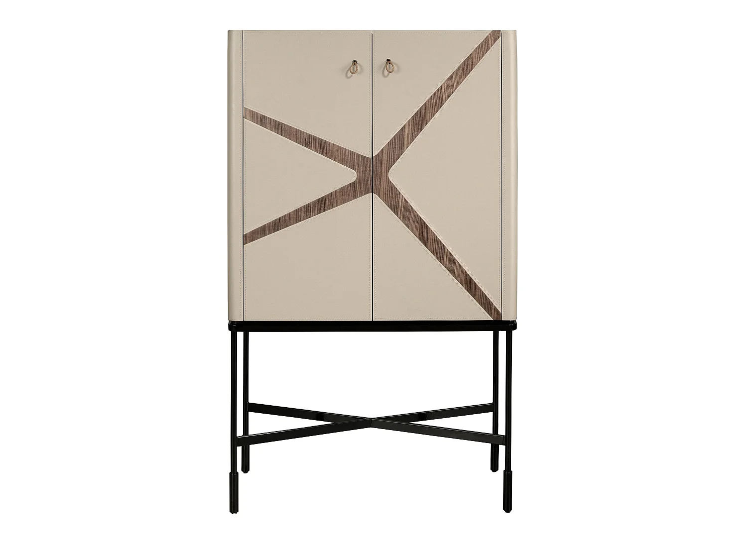 Hoog dressoir leer, walnoot en zwart staal 3280 ANGEL CERDA