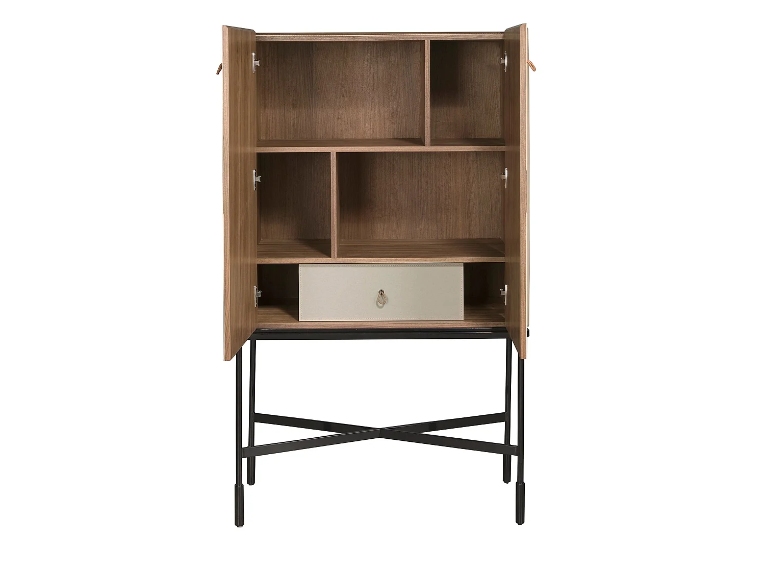 Hoog dressoir leer, walnoot en zwart staal 3280 ANGEL CERDA