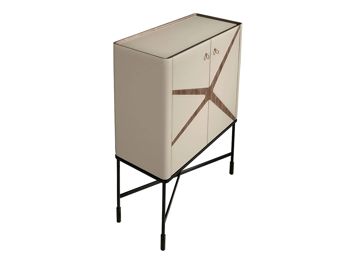 Hoog dressoir leer, walnoot en zwart staal 3280 ANGEL CERDA