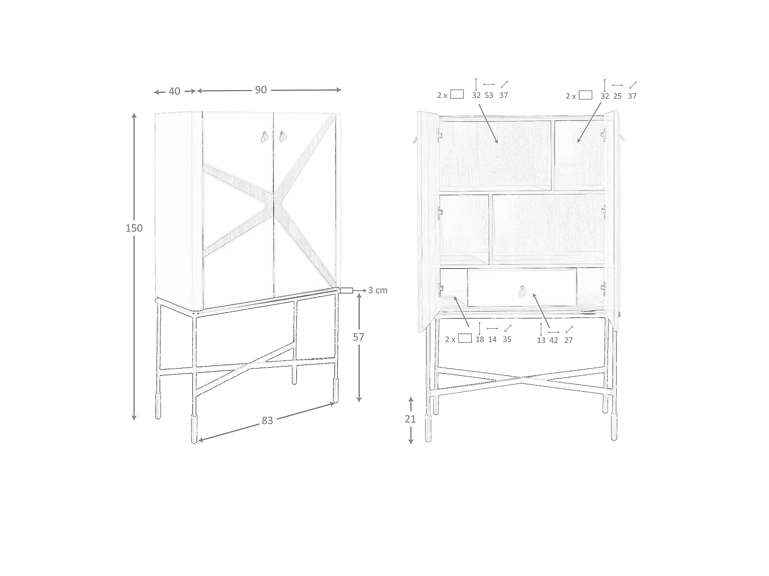 Hoog dressoir leer, walnoot en zwart staal 3280 ANGEL CERDA