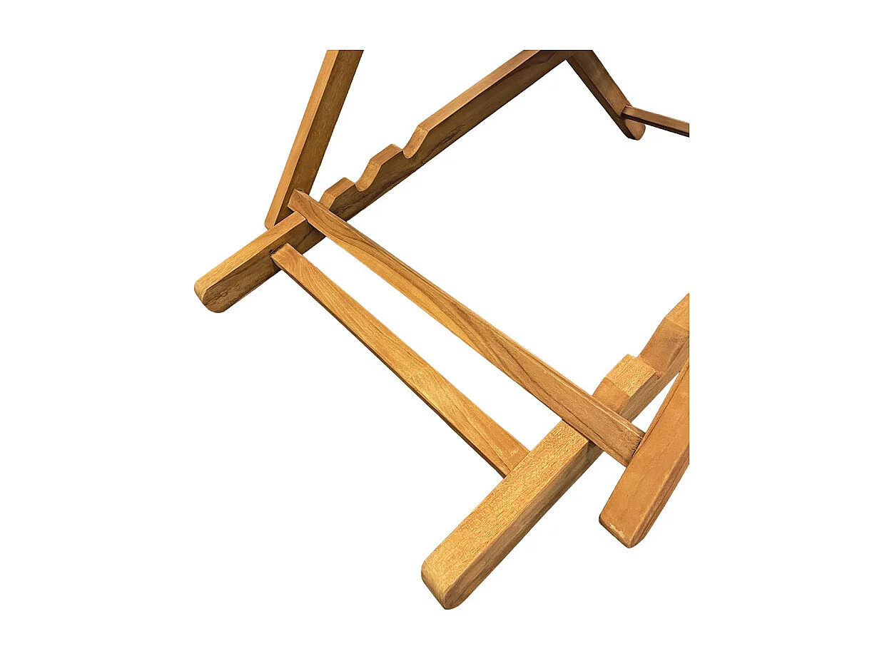 Lot 2 chaises longues chiliennes teck et toile vert sauge - ANCOLIE