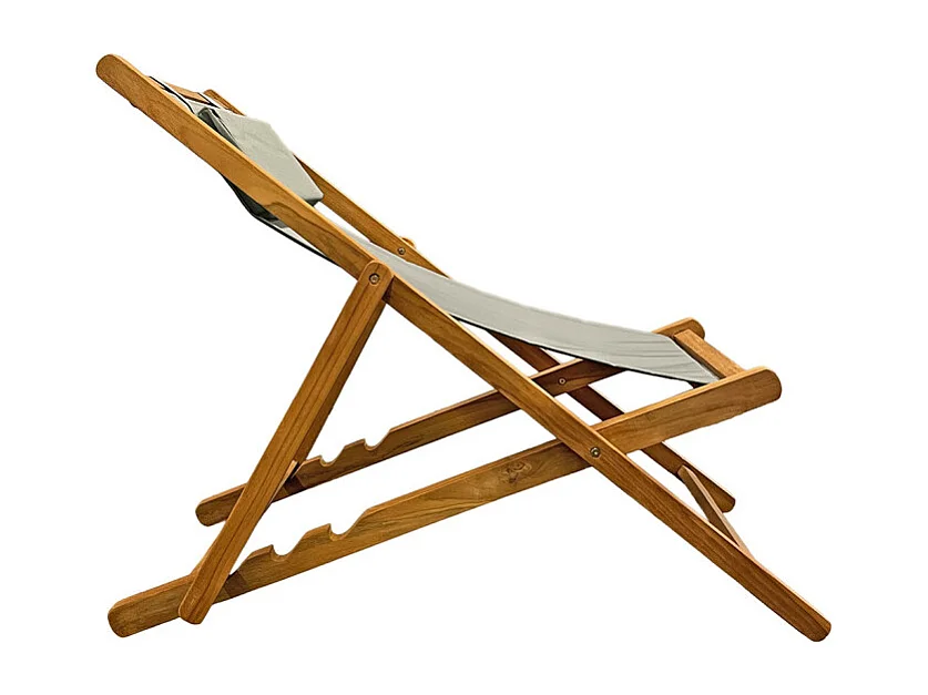 Lot 2 chaises longues chiliennes teck et toile vert sauge - ANCOLIE