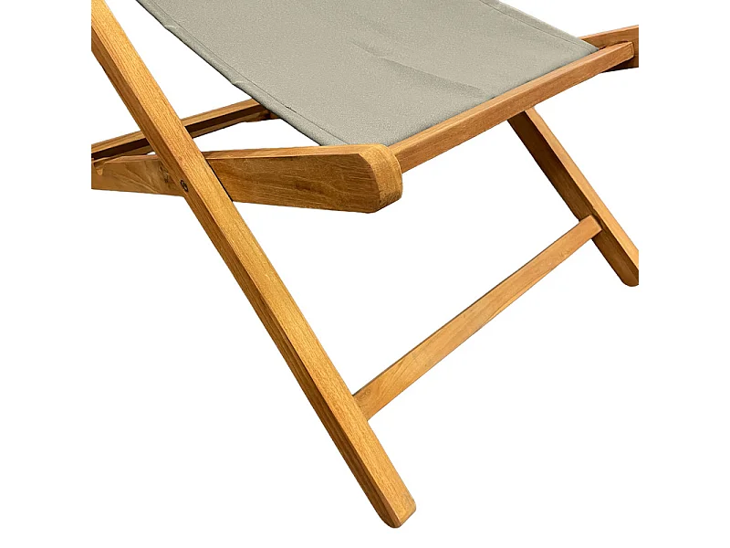 Lot 2 chaises longues chiliennes teck et toile vert sauge - ANCOLIE